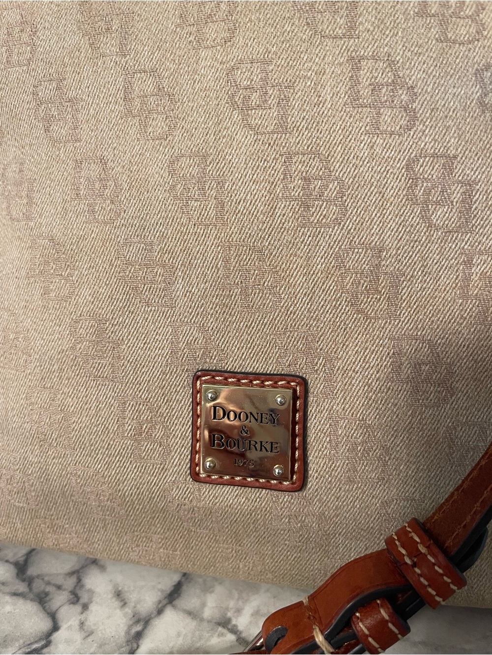 Dooney & Bourke Beige Satchel with Brown Trim and Lilac Flower Charm - Picture 8 of 15